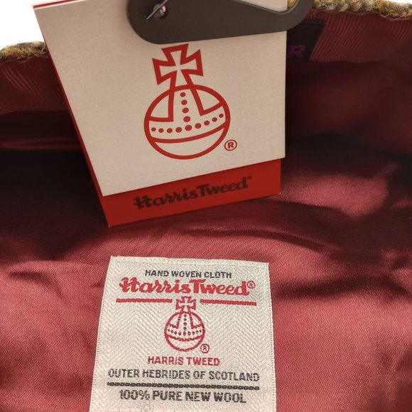 Hartside HS14 Scottish Highland Harris Tweed® Flat Cap Olive-Gold - CHOOSE SIZE - Picture 11 of 13
